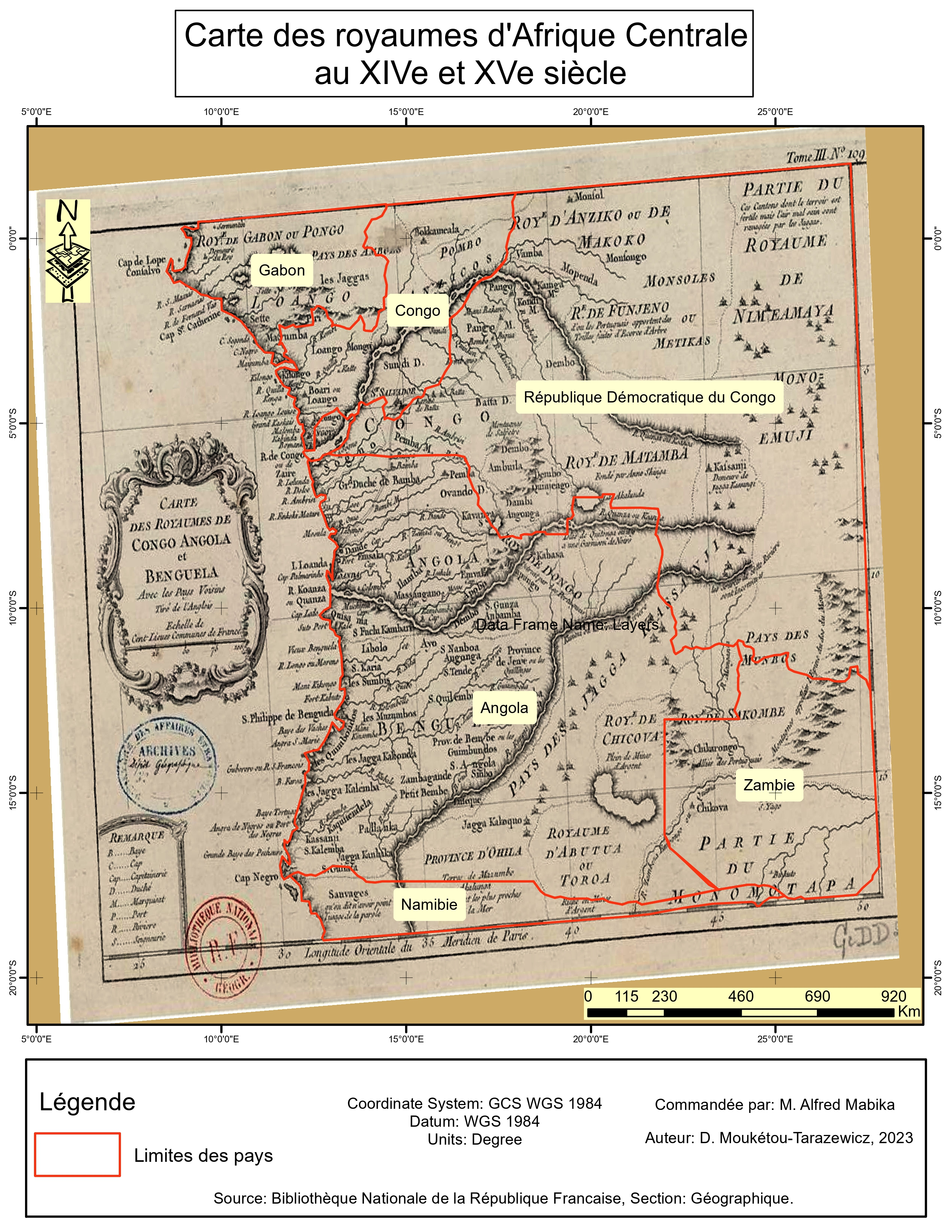 Carte des Royaumes d'Afrique Centrale au XIVe et XVe siècle